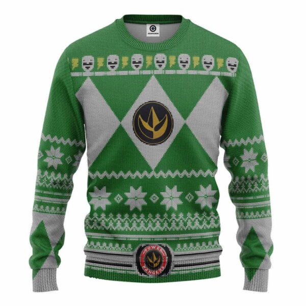 Mighty Morphin Green Power Ranger Custom Gifts For Family Holiday Christmas Ugly Sweater