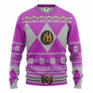 Mighty Morphin Pink Power Ranger Custom Gifts For Family Holiday Christmas Ugly Sweater