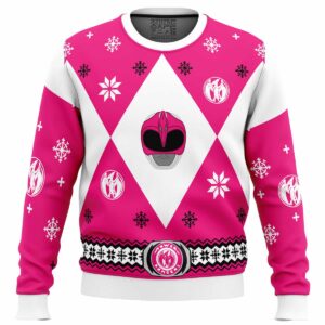 Mighty Morphin Power Rangers Pink Gifts For Family Holiday Christmas Ugly Sweater