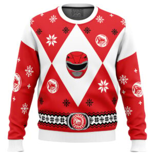 Mighty Morphin Power Rangers Red Gifts For Family Holiday Christmas Ugly Sweater