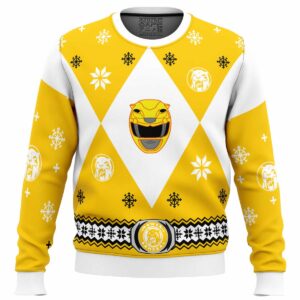 Mighty Morphin Power Rangers Yellow Gifts For Family Holiday Christmas Ugly Sweater