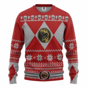 Mighty Morphin Red Power Ranger Custom Gifts For Family Holiday Christmas Ugly Sweater