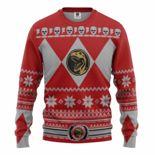 Mighty Morphin Red Power Ranger Custom Gifts For Family Holiday Christmas Ugly Sweater