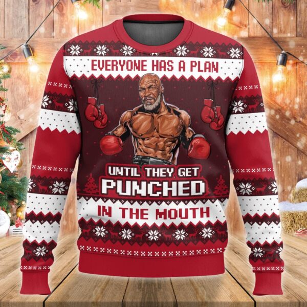 Mike Tyson Everyone Has A Plan Until They Get Punched In The Mouth Best Holiday Christmas Ugly Sweater Gifts For Family