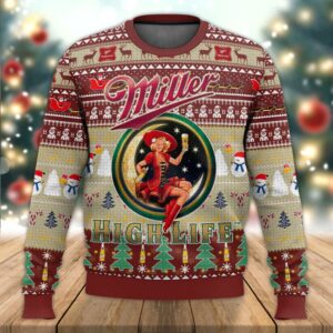 Miller High Life Beer Gifts For Family Holiday Christmas Ugly Sweater