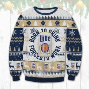 Miller Lite Born To Drink Best Holiday Christmas Ugly Sweater Gifts For Family