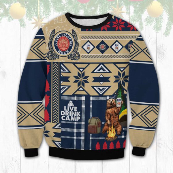 Miller Lite Camping Best Holiday Christmas Ugly Sweater Gifts For Family