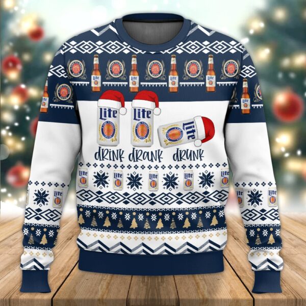 Miller Lite Drink Drank Drunk Best Holiday Christmas Ugly Sweater Gifts For Family