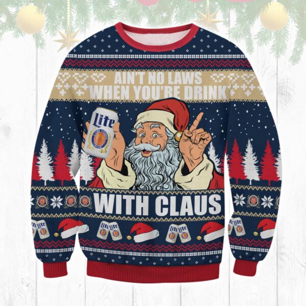 Miller Lite Drink With Claus Best Holiday Christmas Ugly Sweater Gifts For Family