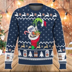 Miller Lite Grinch Hand Gifts For Family Holiday Christmas Ugly Sweater