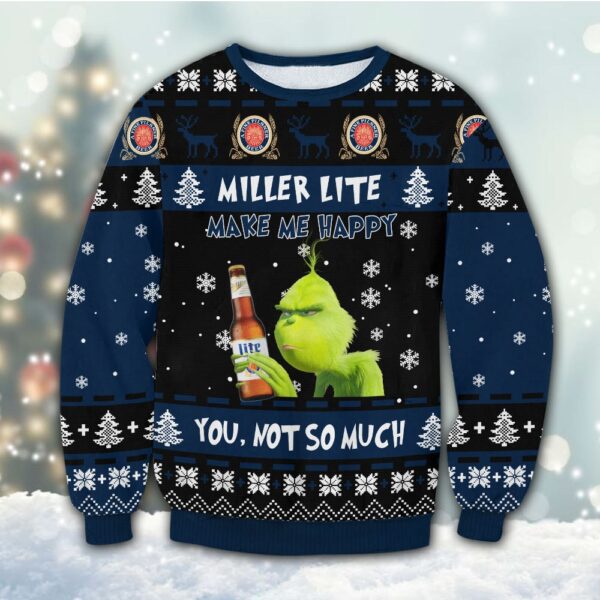 Miller Lite Grinch Happy Best Holiday Christmas Ugly Sweater Gifts For Family