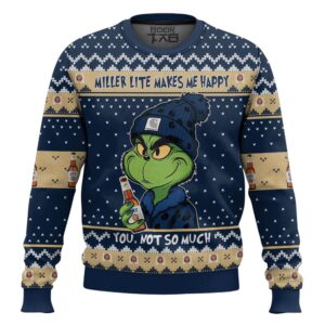 Miller Lite Makes Me Happy Best Holiday Christmas Ugly Sweater Gifts For Family