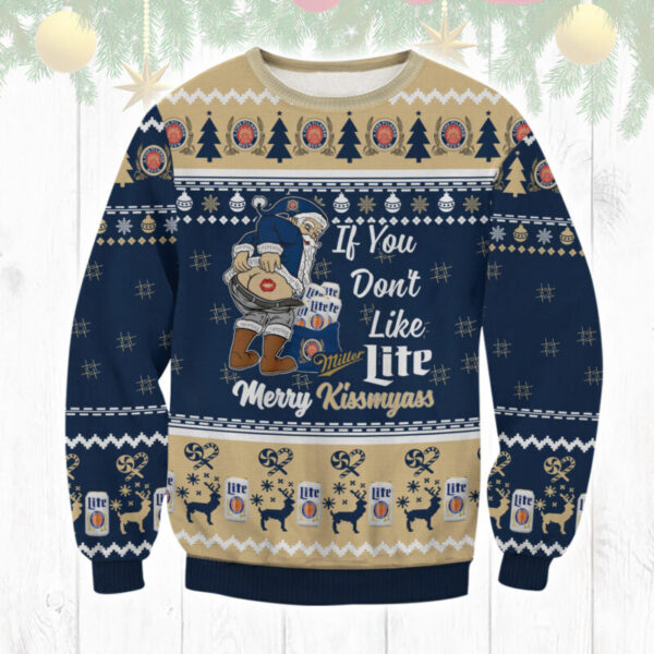 Miller Lite Merry Kissmyass Best Holiday Christmas Ugly Sweater Gifts For Family