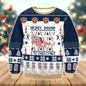 Miller Lite Santa Drunk Best Holiday Christmas Ugly Sweater Gifts For Family