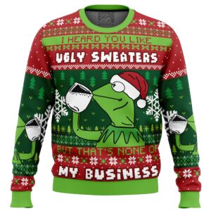 None Of My Business Kermit the Frog Gifts For Family Holiday Christmas Ugly Sweater