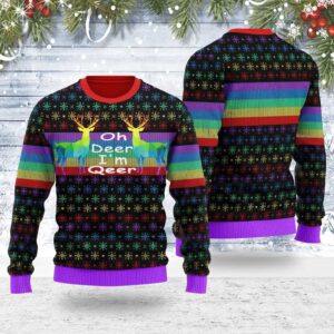 Oh Deer I’m Qeer LGBT Gifts For Family Holiday Christmas Ugly Sweater