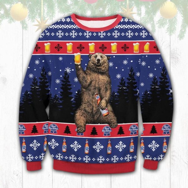 Pabst Blue Ribbon Bear Best Holiday Christmas Ugly Sweater Gifts For Family