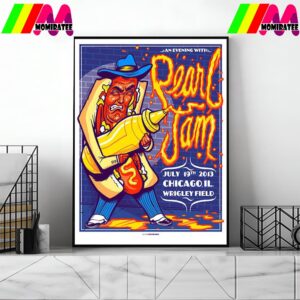 Pearl Jam Hot Dog Poster Show At Wrigley Field Chicago IL July 19th 2013 Artist By Munk One Home Decor Poster Canvas