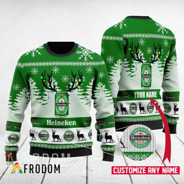 Personalized Deer Heineken Best Gifts For Family For Holiday Christmas Ugly Sweater