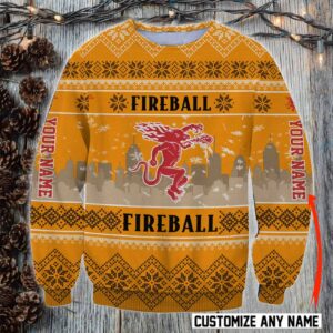 Personalized Fireball Best Holiday Christmas Ugly Sweater Gifts For Family