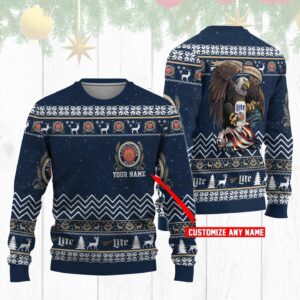 Personalized Miller Lite Eagle Best Holiday Christmas Ugly Sweater Gifts For Family