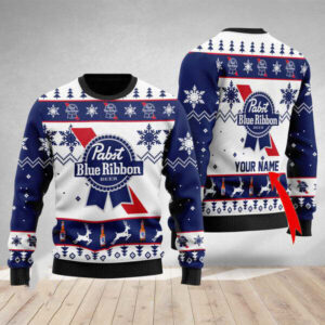 Personalized Pabst Blue Ribbon Christmas Best Holiday Christmas Ugly Sweater Gifts For Family