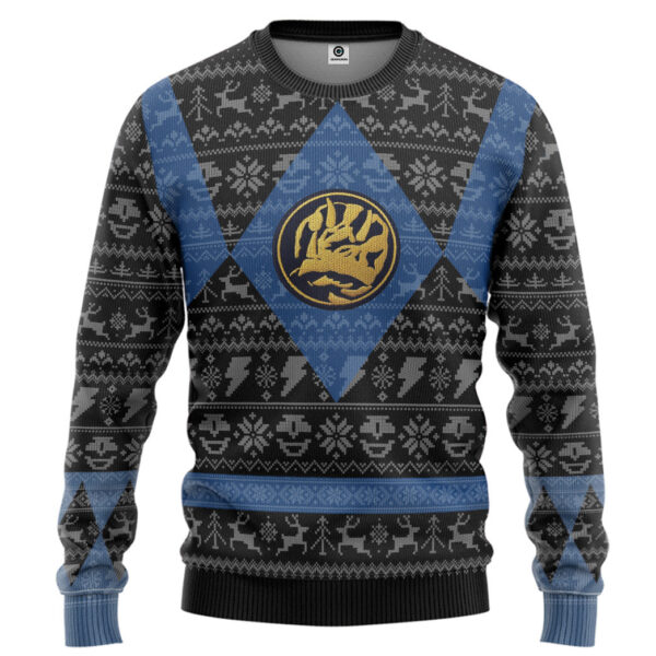 Power Ranger Mighty Morphin Blue Ranger Custom Best Holiday Christmas Ugly Sweater Gifts For Family