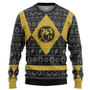 Power Ranger Mighty Morphin Yellow Ranger Ugly Christmas Limited Edition Custom Best Holiday Christmas Ugly Sweater Gifts For Family