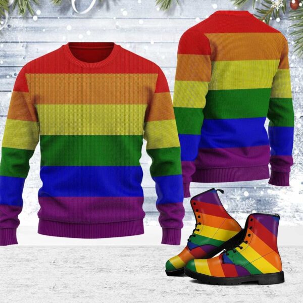 Rainbow Flag LGBTQ Gifts For Family Holiday Christmas Ugly Sweater