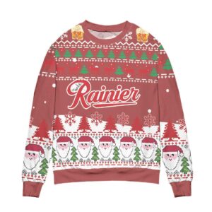 Rainier Beer Logo Santa Claus Pattern Gifts For Family Holiday Christmas Ugly Sweater