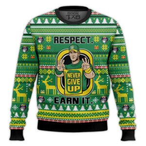 Respect Earn It Never Give Up John Cena Best Holiday Christmas Ugly Sweater Gifts For Family