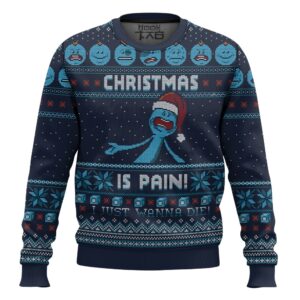 Rick and Morty Mr Meeseeks Christmas Is Pain Christmas Best Holiday Christmas Ugly Sweater Gifts For Family