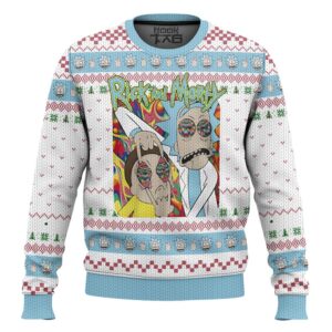 Rick and Morty in Mushroom Tripping Best Holiday Christmas Ugly Sweater Gifts For Family