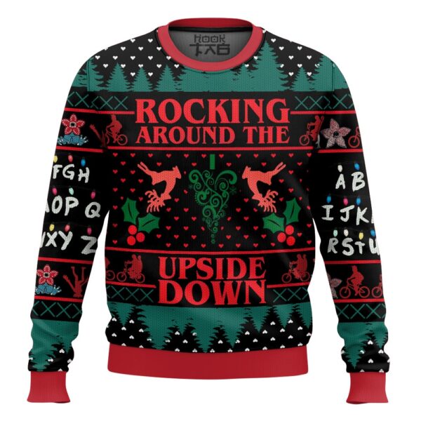 Rocking Around the Upside Down Stranger Things Best Holiday Christmas Ugly Sweater Gifts For Family