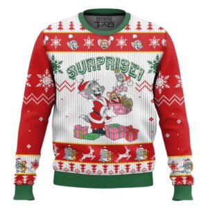 Surprise Tom and Jerry Best Holiday Christmas Ugly Sweater Gifts For Family