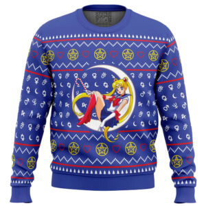 Sailor Moon Sitting on Moon Gifts For Family Holiday Christmas Ugly Sweater