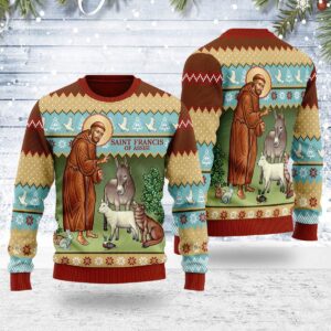 Saint Francis and The Animals Best Gifts For Family For Holiday Christmas Ugly Sweater