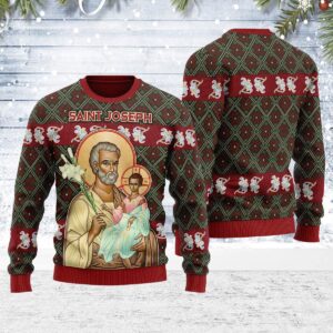 Saint Joseph and Child Jesus Best Gifts For Family For Holiday Christmas Ugly Sweater