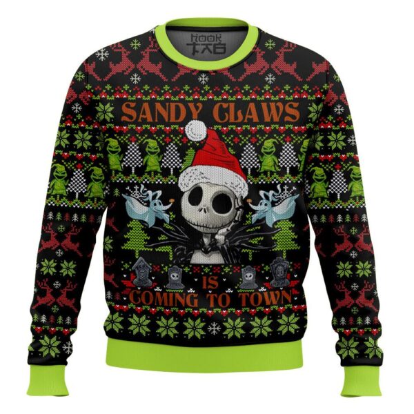 Sandy Claws Is Coming To Town Jack Skellington The Nightmare Before Christmas Best Holiday Christmas Ugly Sweater Gifts For Family