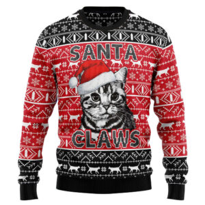 Santa Claws Cat Best Gifts For Family For Holiday Christmas Ugly Sweater Gift For Cat Mom Cat Dad Men Women Print Sweater