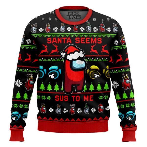 Santa Seems Sus To Me Among Us Best Holiday Christmas Ugly Sweater Gifts For Family