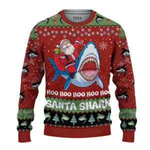 Santa Shark Hoo Hoo Hoo Gifts For Family Holiday Christmas Ugly Sweater