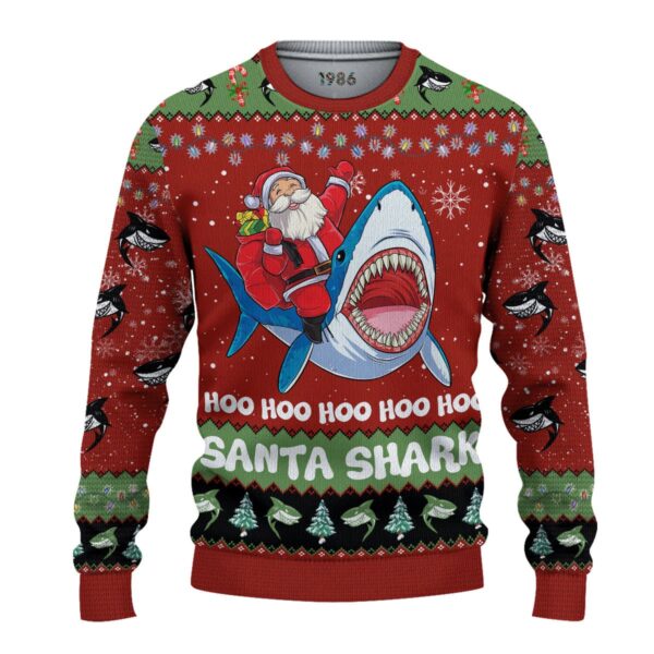 Santa Shark Hoo Hoo Hoo Gifts For Family Holiday Christmas Ugly Sweater