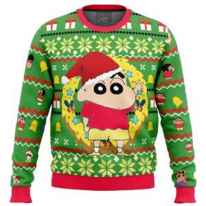 Santa Shinnosuke Crayon Shin-chan Gifts For Family Holiday Christmas Ugly Sweater