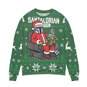 Santalorian Mandalorian Santa Claus Christmas Ugly Baby Yoda New Year Eve Holiday Sweater