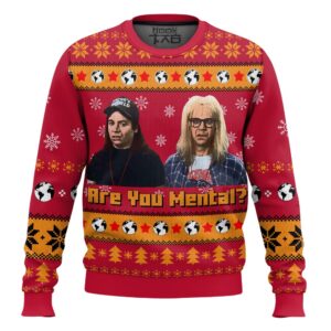 Saturday Night Live-Wayne’s World Are you Mental Christmas Best Holiday Christmas Ugly Sweater Gifts For Family