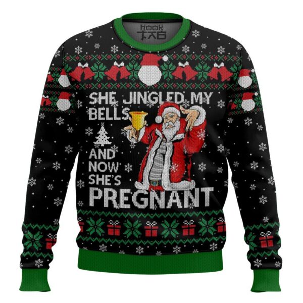 She Jingled My Bells And Now She’s Pregnant Funny Christmas Best Holiday Christmas Ugly Sweater Gifts For Family