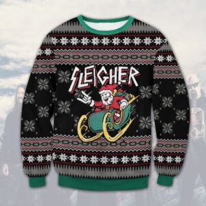 Slayer And Rocker Santa 2023 Gifts For Family Holiday Christmas Ugly Sweater