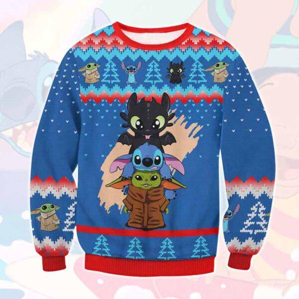 Stitch Sdentato Baby Yoda Gifts For Family Holiday Christmas Ugly Sweater