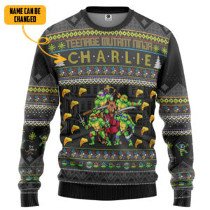 TMNT Turtles Ugly Christmas Style Personalized Custom Name Best Holiday Christmas Ugly Sweater Gifts For Family